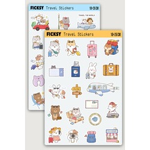 Kawaii Stili Sevimli Hayvanlar Seyahat Temalı Sticker Seti - 35 Adet Etiket Çıkartma Diğer