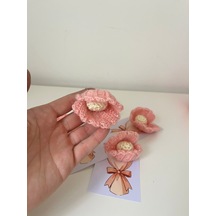 El Örgüsü İnci Detaylı Midye Anahtarlık/nişan Ve Nikah Hatırası 10'u Paket Pembe