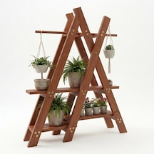 Dekoratif Ahşap Piramit Çiçeklik - 3 Katlı Bahçe Ve Balkon Saksı Standı - 120x120 Cm Kahverengi
