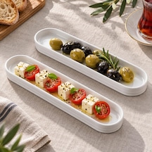 Porselen Oval Tabak 2'li Set, 26,2 7 1,9 Cm, Beyaz İnce Uzun Zeytinlik, Kahvaltılık Peynir Meze Ve Atıştırma Diğer