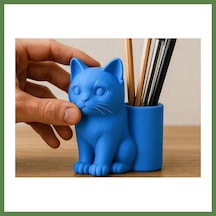 Bezos 3d Baskı Kedi Figürlü Kalemlik - Masaüstü Organizer - Mavi Hb006