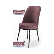 Canisa Concept Dexa Serisi, Üst Kalite Yemek Odası Sandalyesi, Metal Siyah Iskeletli, 4 Adet Gülkurusu Sandalye Gülkurusu Sandalye