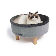 M-pets Round Elevated Ahşap Ayaklı Kedi Yatağı Gri 47x47x26 Cm 244-54029.01