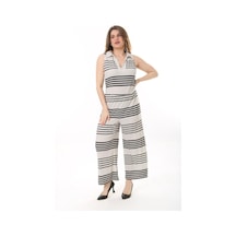 Şans Kadın Büyük Beden Bej V Yakalı Geniş Paçalı Tulum 65n37634-bej Bej