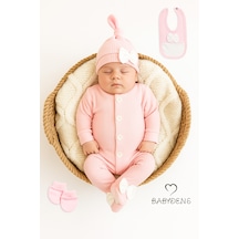 Babyden's 4 'lü Kız Bebek Fitilli Yenidoğan Bebek Tulum Seti %100 Pamuklu Hastane Çıkışı Açık Pembe