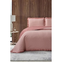 Roma Elyaf Dolgulu Çift Kişilik 240x260 Cm Yatak Örtüsü Pudra Pudra