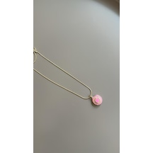 Mineli Kapaklı Kolye - Pembe Açık Pembe