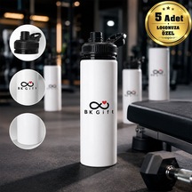 Logonuza Özel 5 Adet Askılı Alüminyum Su Matarası - 800 Ml Kurumsal Matara Siyah