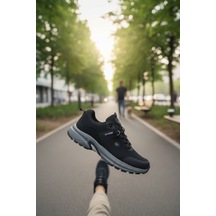 Enoch Erkek Siyah Kalın Tabanlı Günlük Outdoor Ayakkabısı - Suya Dayanıklı Yürüyüş Sneaker Siyah