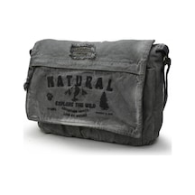 Cappadocia Vintage 4028 Gri Salaş Omuz Çantası Pamuk Kanvas Postacı 15.6 Laptop Okul Seyahat Günlük Vintage Retro Gri