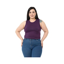 Disentis Büyük Beden Bisiklet Yaka Kolsuz Crop Viskon Mürdüm Body-mürdüm Mürdüm