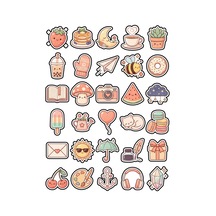 30 Adet Pastel Tatlı Objeler Sticker Seti - Laptop Defter Ajanda Çok Renkli