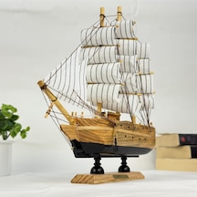 Ahşap El Yapımı Yelkenli Model Biblo, Dekoratif Masaüstü Gemi Maketi, Ev Ofis Dekoru, 24 Cm