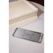 Güvercin Desenli Paslanmaz Çelik Dikdörtgen Servis Ve Sunum Tepsisi 33x13 Cm Kahve Çayı Tatlı Söz Nişan Tepsisi Gümüş - 894585611 Gümüş