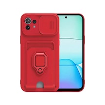 Xiaomi Mi 11 Lite Uyumlu Kılıf Zuma Kartvizitli Yüzüklü Silikon - Kırmızı