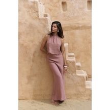 Mai Collection Mai Studios Co. Malmvira Açık Bordo Keten Crop Etek Takım Acık Bordo