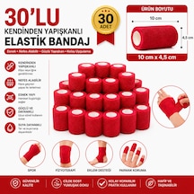 30'lu Elastik Kendinden Yapışkanlı Bandaj Koban Kırmızı Renkli Yapışan Coban 10 Cm X 4,5 Mt