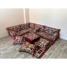 Coton Şark Köşesi Anadolu Desenli Minder Takımı Bordo 15 Parça