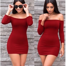 Fantezi Seksi Omuzu Açık Sırt Dekolteli Uzun Kol Mini Elbise Hf101544 Kırmızı