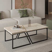 Verona İkili Orta Sehpa Modern Tasarım Metal Ayaklı Sehpa Seti Traverten