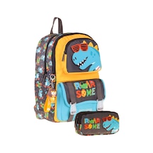Kaukko Kids Roar Sarı - Mavi Erkek Çocuk İlkokul Sırt Çantası Ve Kalem Çantası Seti - Setkk-l5394c Çok Renkli
