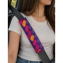 Dijital Baskılı Emniyet Kemeri Pedi, 26 Cm, Yumuşak Süngerli, Mor Ve Pembe Örgü Desenli, Universal, 2 Adet