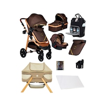 Baby Home 8 In 1 Yeni Doğan Full Set 1010 Qool Travel Sistem Bebek Arabası Angel Sepet Anne Yanı Beşik Sepet Beşik - Gold - Kahverengi
