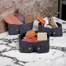 3'lü Keçe Sandal Organizer Set, Çıtçıtlı Düzenleyici Kutu Siyah