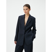 Koton Blazer Ceket Düğmeli Fleto Cepli Lacivert Çizgili 4wak50078pw 4WAK50078PW7S1 Lacivert