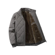 Erkek Sonbahar Ve Kış Dik Yaka Artı Kadife Elmas Ekose Sıcak Pamuklu Ceket Gri