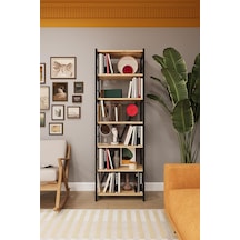 Asra Trend Safir Meşe Metalk01 6 Raflı Metal Kitaplık 55 Cm Endüstriyel Modern Dekoratif Raf Ünitesi%100 Mdflam Kit Diğer