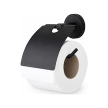 Lotus Siyah Kapaklı Tuvalet Kağıtlığı, Yapışkanlı Ve Vidalı Montajlı Duvara Monte Wc Kağıt Askısı, Mat Siyah Banyo Aksesuarı 16.5 x 12.2 x 11.2 CM