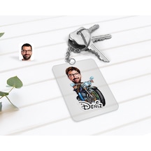 Kişiye Özel Erkek Motorcu Karikatürlü Şeffaf Pleksi Anahtarlık-2