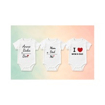 Babylimon %100 Pamuklu Bebek Body - 3'lü Mom And Dad Set - Bebek Zıbın Badi - Yazılı Zıbın Beyaz - 884525435 Beyaz