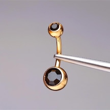Çift Taş Siyah Renk Ultraliğht 10 Mm Titanyum Göbek Piercingi Altın