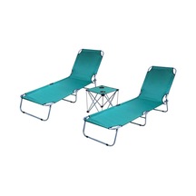 Bysay Katlanır Şezlong 3'lü Set, 2 Şezlong Ve 1 Sehpa, Kamp Yatağı, Plaj Ve Havuz Kullanımı İçin, Yeşil, Metal Diğer