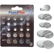 Poundmax 20 Adet Ag1,ag3,ag4,ag10,ag13 Alkalin Karışık Pil