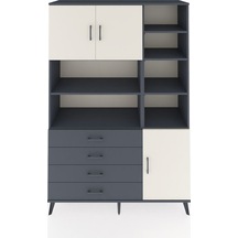 Hyperion Dolap 9 Raflı 4 Çekmeceli 3 Kapaklı 132x44x195 Antrasit-aytaşı/antrasit Aytası/antrasıt