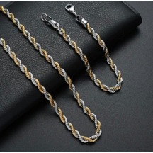 Gold&gümüş Mixli Burgu Unisex Çelik Zincir Kolye Ve Bileklik 3mm