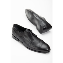 Hakiki Deri Dikişli M Model Bağlı Siyah Erkek Klasik Ayakkabı-2828-siyah
