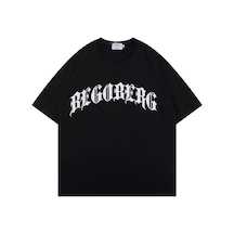 Flood Of Style Erkek Siyah Bego Berg Baskılı Oversize Bisiklet Yaka