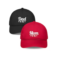 Caxis Dad & Mom 2'li Şapka Beyzbol Kep Set Cırtlı Universal Sapka Kırmızı - Siyah