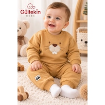 Vovido Sincap Nakışlı 3 İplik Şardonlu Erkek İkili Takım 9-24 Aylık -al3307366 - Hardal