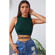 Angbutik Kadın Yeşil Çapraz Bağlamalı Crop Top Büstiyer