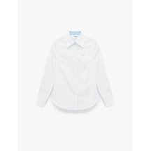 Koton Pamuklu Slim Fit Uzun Kollu İşleme Detaylı Poplin Gömlek Beyaz 6wak60056uw Beyaz