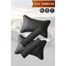 Alfa Romeo 166 Uyumlu Siyah Set Deri Yastık Deri Kemer Koruyucu Lüks