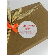 Her Paket Bir Mutluluk Kırmızı Yazılı Yuvarlak Yapışkanlı Etiket 4x4 Cm 120 Adet