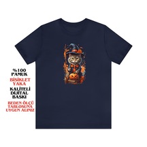 T-shirt Cin / Cadı Kedi Baskılı Lacivert Renk Tişört