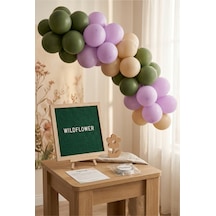 Kır Çiçeği Temalı Doğum Günü Süsleme Classic Set Koyu Yeşil Keçe Yazı Panosu Standlı Balon Zincirli Cottagecore Seti Tüm Yaşlar