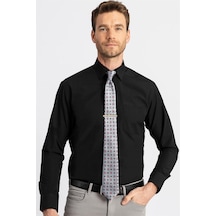 Tudors Klasik Fit Rahat Kesim Cotton Efekt Poplin Erkek Gömlek-22863 Siyah